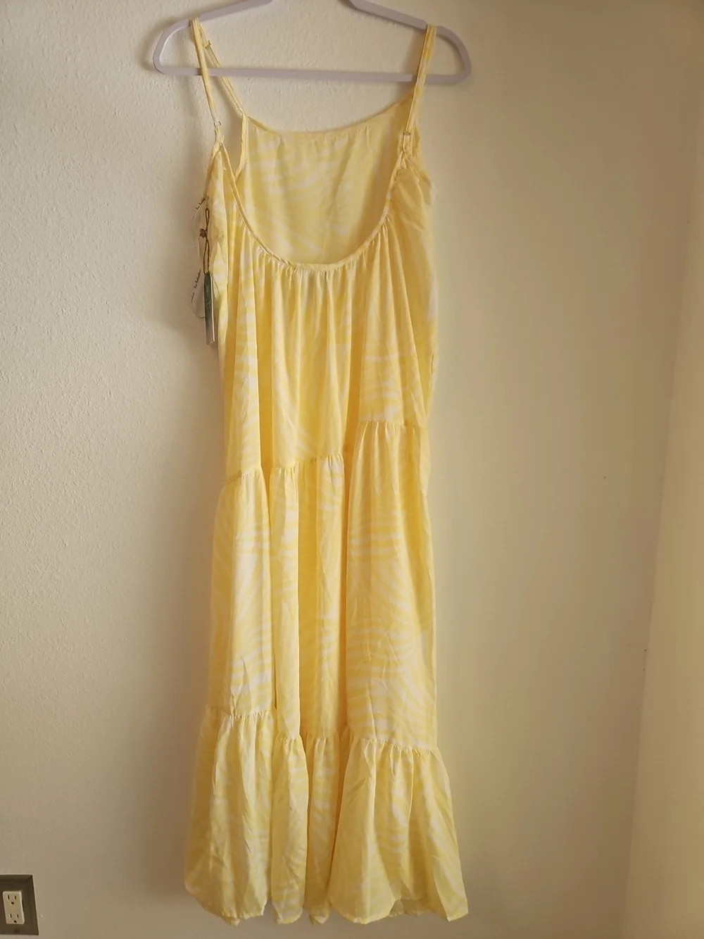 Yellow Tiered Maxi Dress with Spaghetti Straps - Picture 2 of 10